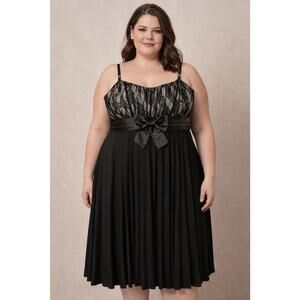 NEW Deb Black Formal Fit/ Flare Pleated Dress Bow Lace Top Size 2 XL " LBD"